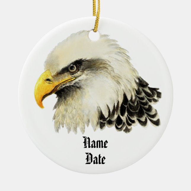 Custom Name, American Eagle Remember Never Forget Ceramic Tree Decoration (Front)