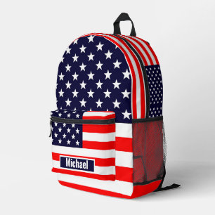 Custom Name American Flag Boys Backpack