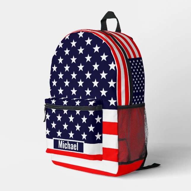 Custom Name American Flag Boys Backpack (Back Corner Right)