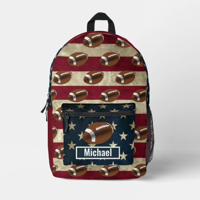 Custom Name American Flag Boys Backpack (Front)