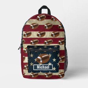 Custom Name American Flag Football Boys Backpack