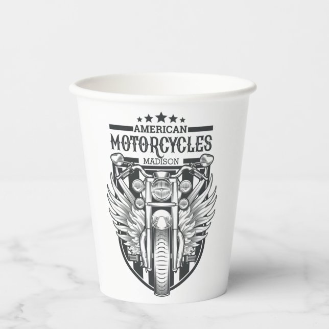 Custom name “American Motocycles” Paper Cups (Front)