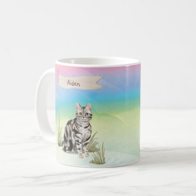 Custom Name American Short Hair Pet Cat Coffee Mug (Front Left)