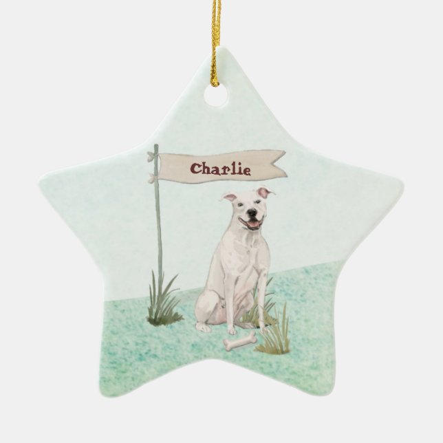 Custom Name American Staffordshire Terrier Pet Dog Ceramic Tree Decoration (Front)