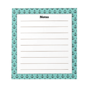 Custom Name Anchor Design with Turquoise Border  Notepad