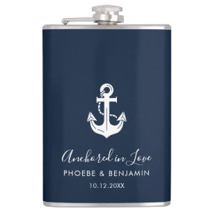 Custom Name Anchor Wedding Party Nautical Gift Hip Flask