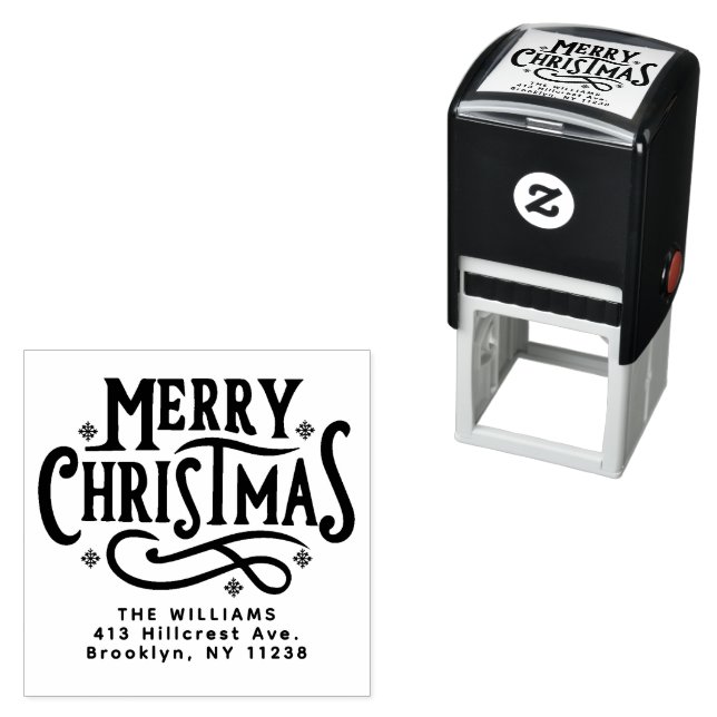 Custom Name And Address Merry Christmas Self-inking Stamp (In Situ)
