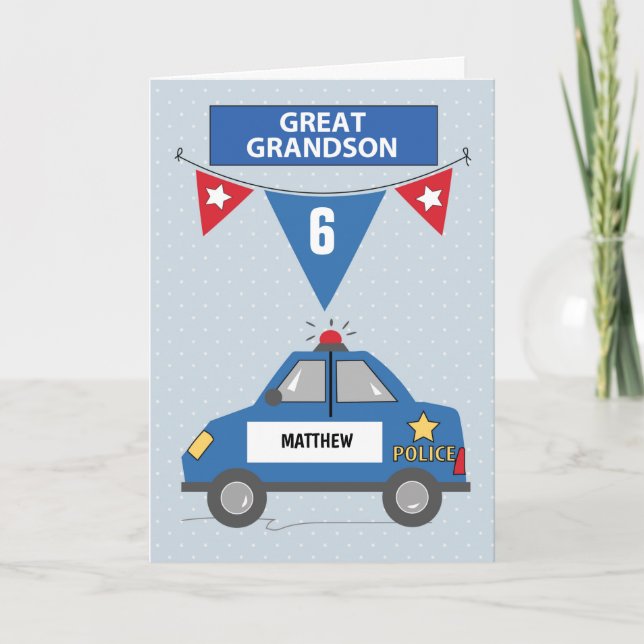 Custom Name and Age Great Grandson 6th Birthday Card (Front)