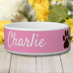 Custom Name And Colour Paw Print Pet Bowl