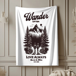 Custom name and date wedding gift, personalized sherpa blanket