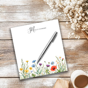 Custom Name and Initials w Spring Flowers Notepad