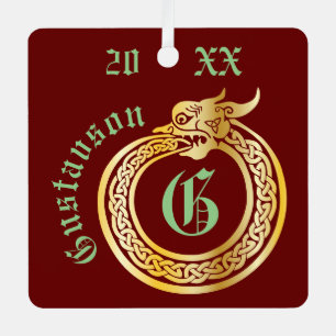 Custom Name and Monogram Celtic Style Ouroboros Metal Tree Decoration