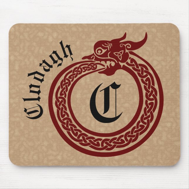 Custom Name and Monogram Celtic Style Ouroboros Mouse Mat (Front)