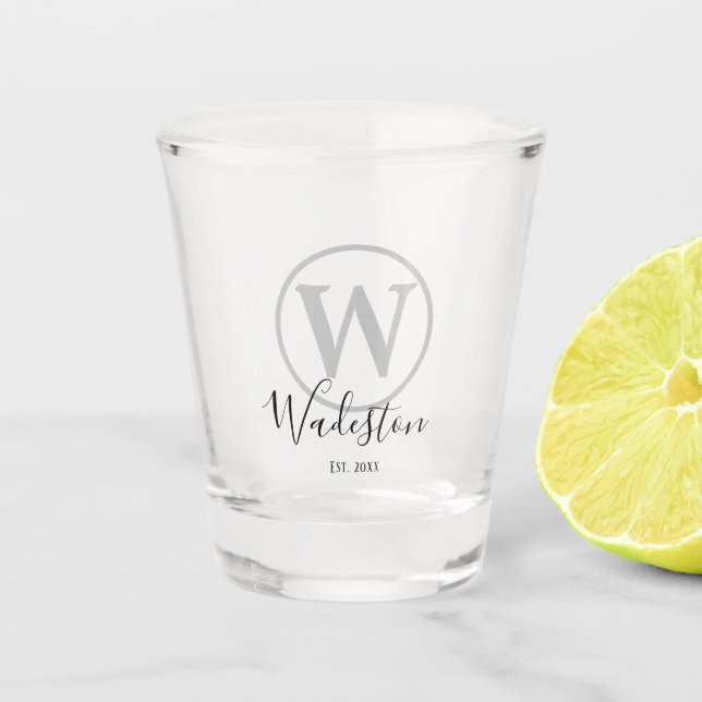 Custom Name and Monogram Established Circle Design Shot Glass (Front)