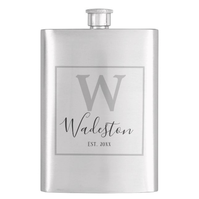 Custom Name and Monogram Established Hip Flask (Front)