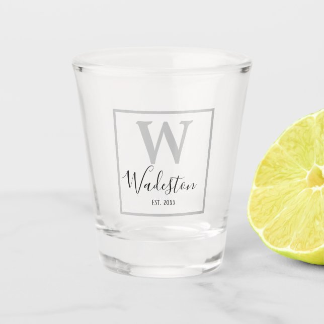 Custom Name and Monogram Established Shot Glass (Front)