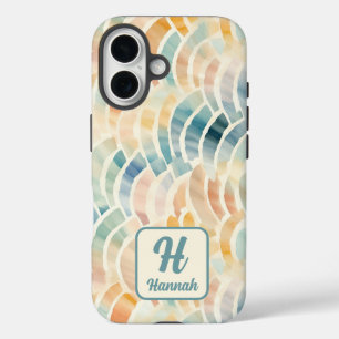 Custom Name and Monogrammed Watercolor Patterned iPhone 16 Case