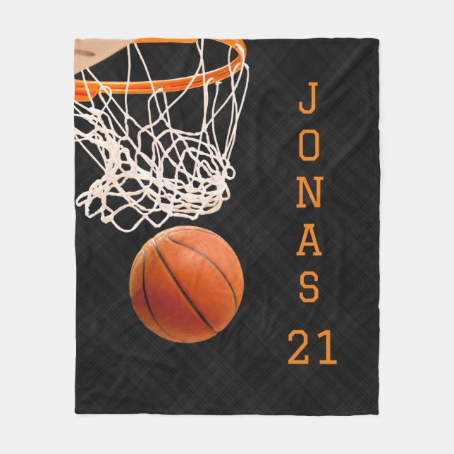 Custom Name and Number Basketball Fleece Blanket (Front)