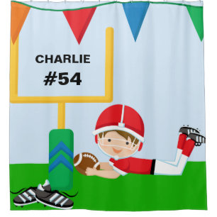 Custom Name and Number Red Football Player Shower Curtain