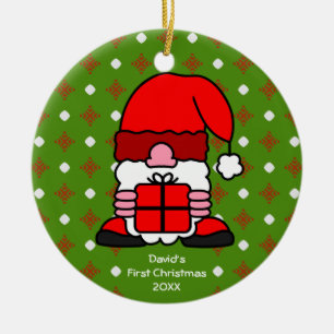 Custom Name and Photo Cute Christmas Santa Claus Ceramic Tree Decoration