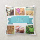 Custom Name and Photo Instagram Cushion<br><div class="desc">Create a great personalised product out of your Instagram photographs! Super cute white and sky blue banner custom name frame design. Designed for Instagram images but works with any square photographs. Log into your instagram account through Zazzle to instantly import your images!</div>