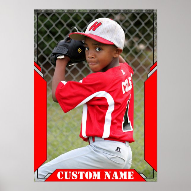 Custom Name and Photo Red Sports Poster (Front)