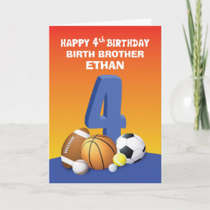 Custom Name and Relation Boy 4th Birthday Sports Card