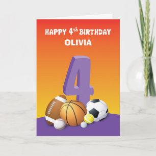 Custom Name and Relation Girl 4th Birthday Sports Card
