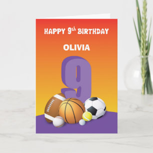 Custom Name and Relation Girl 9th Birthday Sports Card