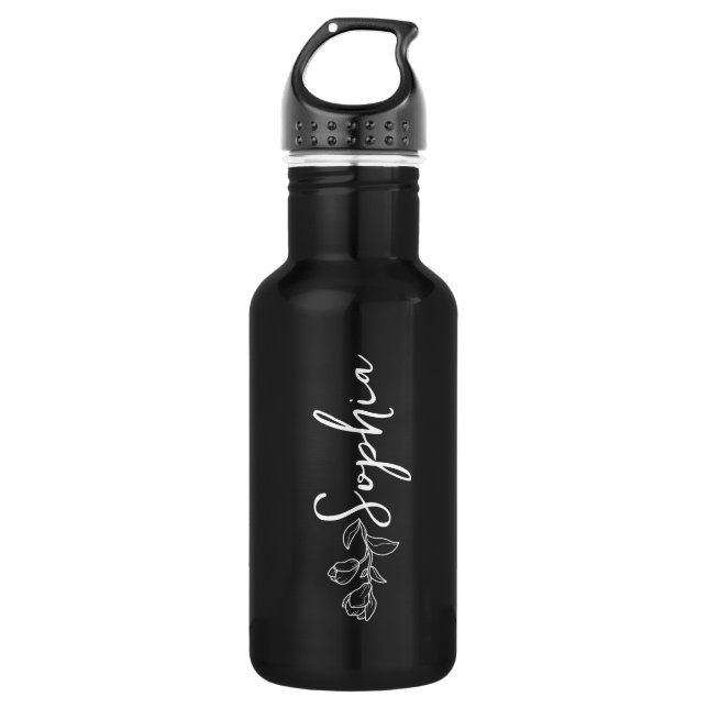 Custom name and Text on Black 532 Ml Water Bottle (Front)
