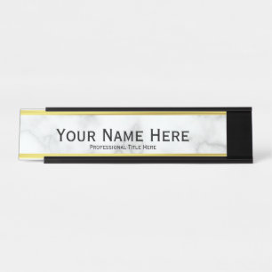 Custom Name and Title on Faux White Marble Desk Name Plate