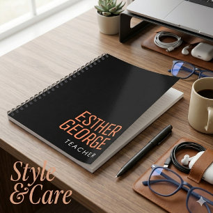 Custom Name and Title Professional Black Notebook