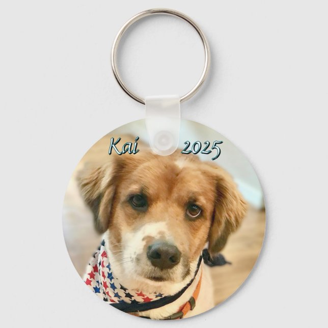 Custom Name and Year Dog Face Keychain (Front)