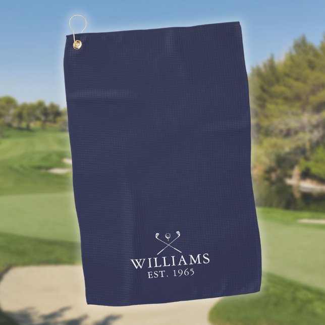 Custom Name And Year Golf Clubs Navy Blue Golf Towel (Custom Name And Year Golf Clubs Navy Blue Golf Towel)