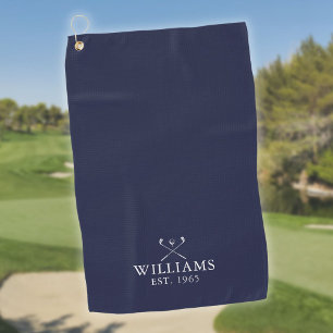 Custom Name And Year Golf Clubs Navy Blue Towel