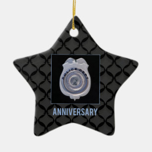 Custom Name, Anniversary with Police Department Ceramic Tree Decoration