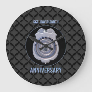 Custom Name, Anniversary with Police Department Large Clock