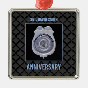 Custom Name, Anniversary with Police Department Metal Tree Decoration
