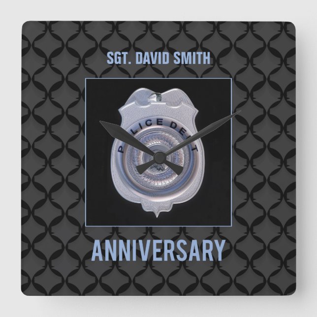 Custom Name, Anniversary with Police Department Square Wall Clock (Front)