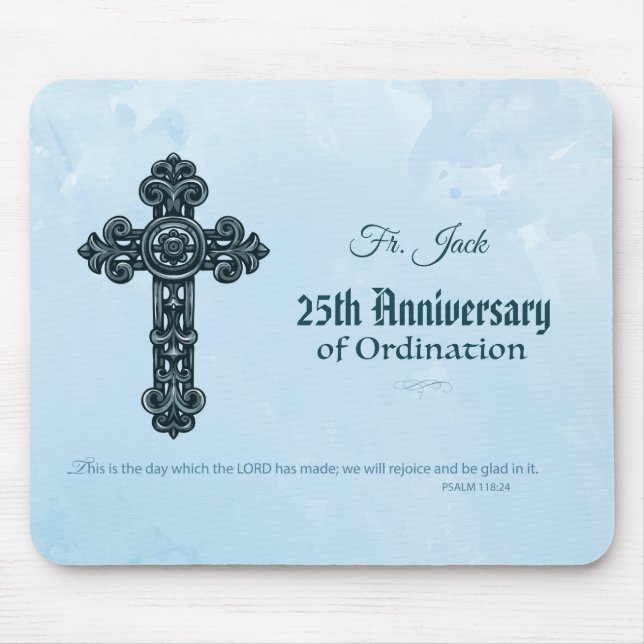 Custom Name & Anniversary Year Ordination, Priest Mouse Mat (Front)