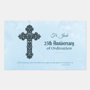Custom Name & Anniversary Year Ordination, Priest Rectangular Sticker