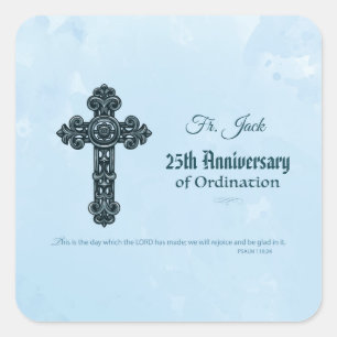 Custom Name & Anniversary Year Ordination, Priest Square Sticker
