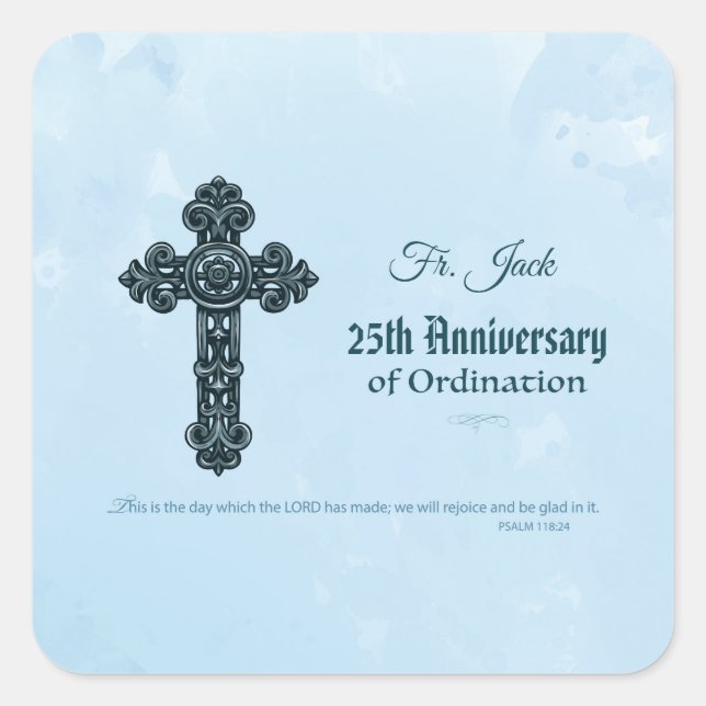 Custom Name & Anniversary Year Ordination, Priest Square Sticker (Front)
