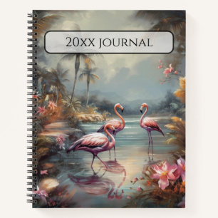 Custom Name Antique Flamingo Tropical Lagoon Notebook