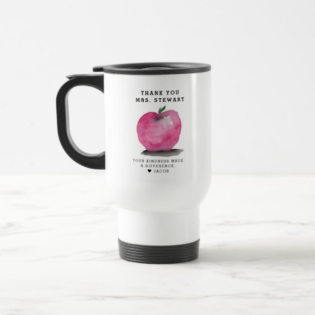 Custom Name Apple Personalized Teacher Thank You  Travel Mug (Left)