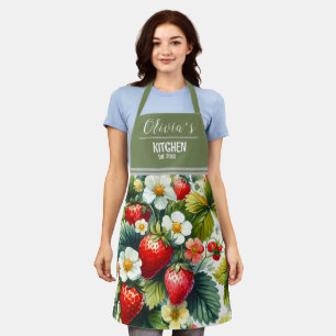 Custom Name Apron for Mum, Boho Floral Strawberry