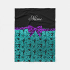 Custom name aqua glitter gymnastics purple bow