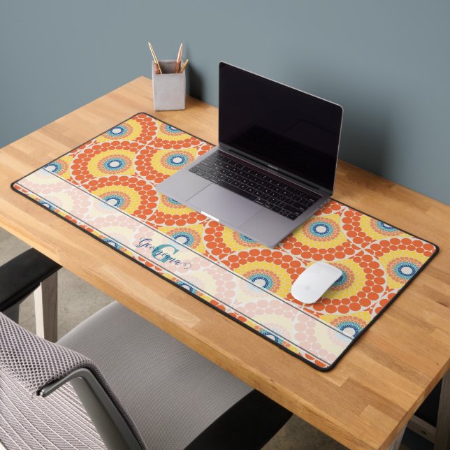 Custom Name Art Deco Aegean Summer Radiant Mandala Desk Mat (Office 2)
