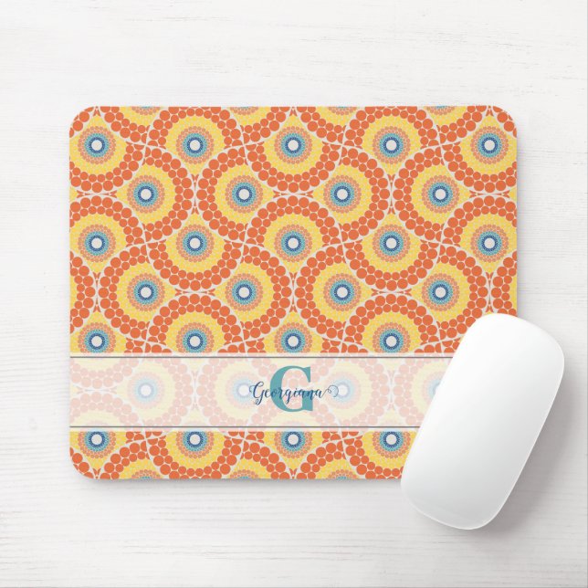 Custom Name Art Deco Aegean Summer Radiant Mandala Mouse Mat (With Mouse)