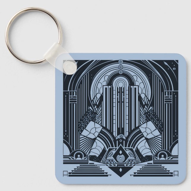 Custom Name Art Deco Key Ring (Front)